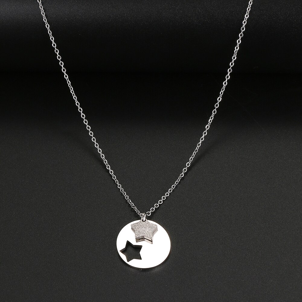 Collane in acciaio inossidabile stella glassata doppi accessori squisita collana a catena con ciondolo di moda per gioielli da donna i migliori regali: Silver Color