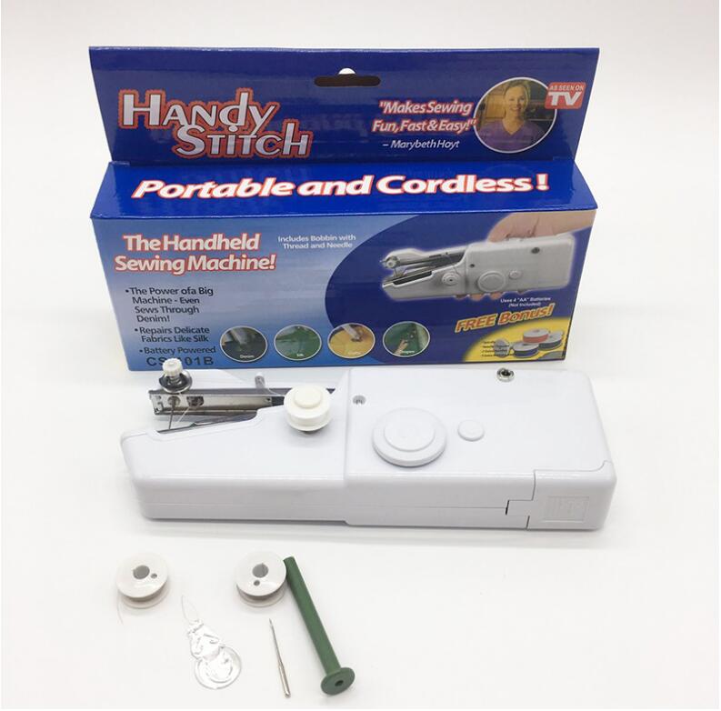 Bärbar mini hand symaskin hushålls handhållen symaskin elektrisk söm handarbete set för diy kläder stitchin: Default Title