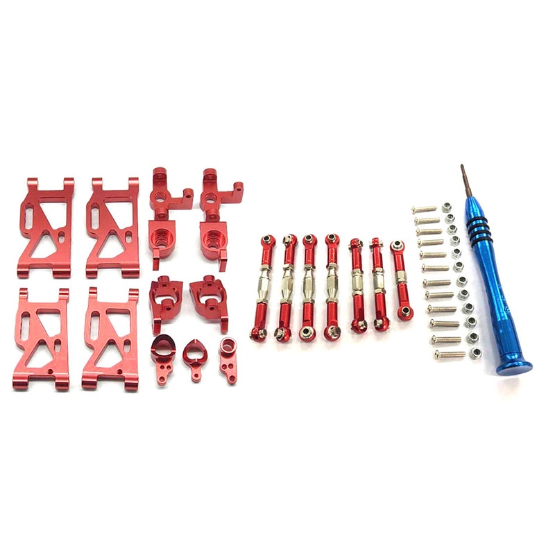 Metal Steering Swing Arm Base C Rear Hub Seat Servo Pull Rod Kit for 1:14 WLtoys 144001 RC Car Upgrade Spare Parts: Red