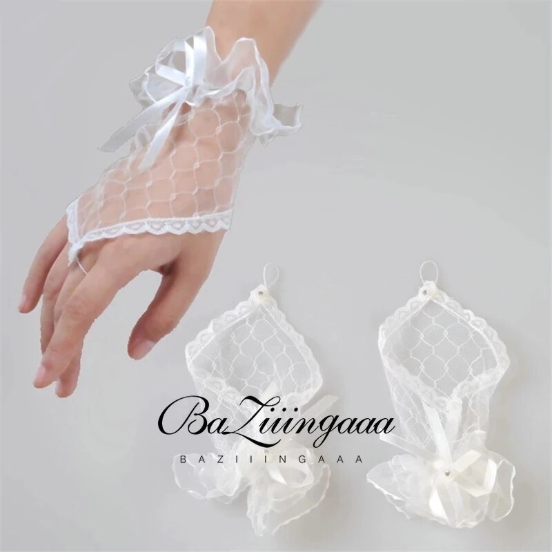 Gants De mariée courts, en dentelle rouge, sans doigts, accessoires De mariage, 15 pièces: 11