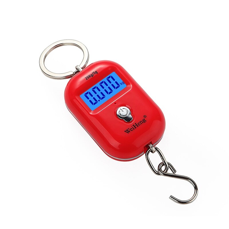 Mini Digital Scale Portable Luggage Scale with LCD Display 25Kg/55Lb Electronic Scale Pocket KeyChain Weight Hook Kitchen Weight: red