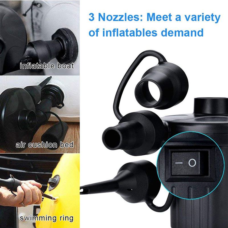 Uk plug elektrisk luftpumpe tovejs luftpumpe med 3 dyser , 220v ac /12v dc 2 in 1 bærbar luftmadraspumpe universal elektrisk s