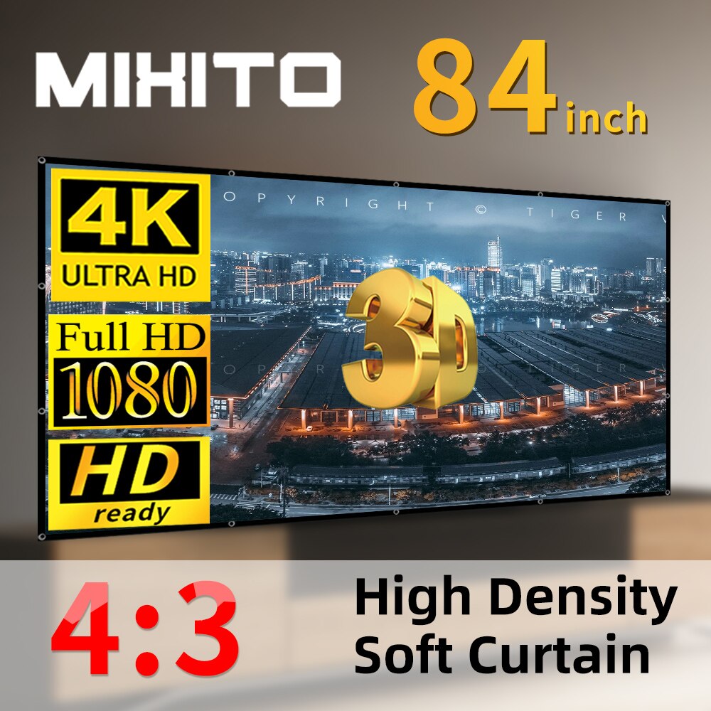 Mixito 4:3 High-Density Projector Screen 1080P 3D Verbeterde High-Definition 84-Inch Draagbare Opvouwbare Projectie movie Screen