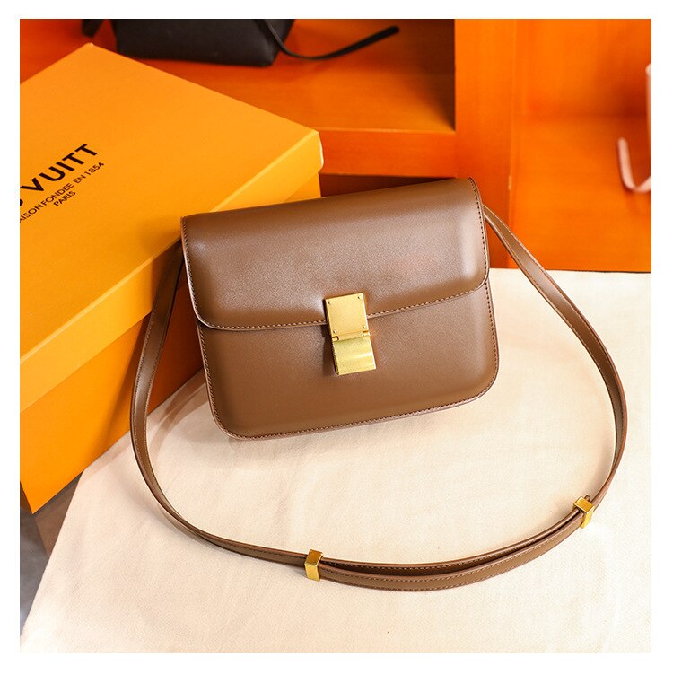 Yiyi's Xiaock bag net red women's bag ins retro tofu bag box small square bag Single Shoulder Messenger Bag: Brown Large Size