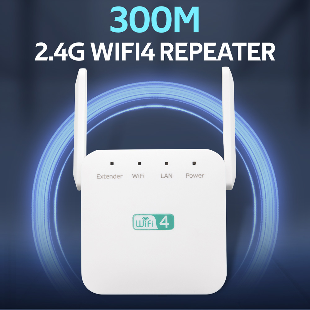 Wireless WiFi Repetidor Amplificador de Rede, Roteador, Expansor de Longo Alcance, Wi-Fi Booster, Duas Antenas, Casa e Escritório, 300Mbps, 2.4Ghz