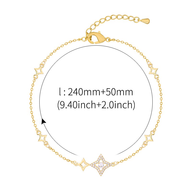 WEIMANJINGDIAN Star Cubic Zirconia Chain Anklet in Gold or Rhodium Color Plated