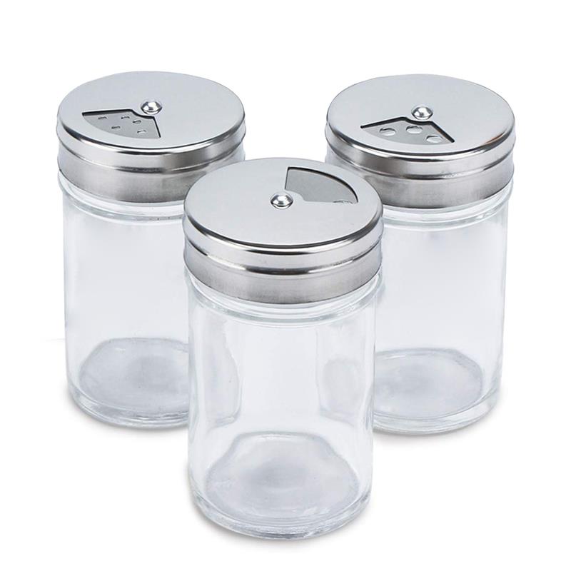 3/6Pcs Rvs Deksel Kruiderij Pot Kruiden Fles Glas Keuken Benodigdheden En Materialen Saltcellar Rotatie Regelgeving: 3pcs