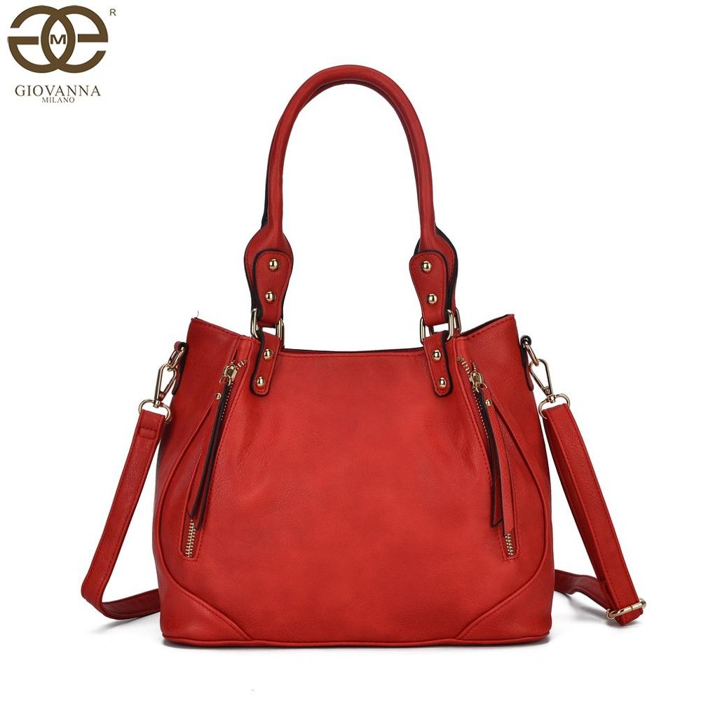 Giovanna Milano Bolso mujer de hombro grande con doblado bolsos de mano para chicas tote casual con correa ajustable y cremalleras de adorno PU en color liso cierre con cremallera tamaño oficina T10969