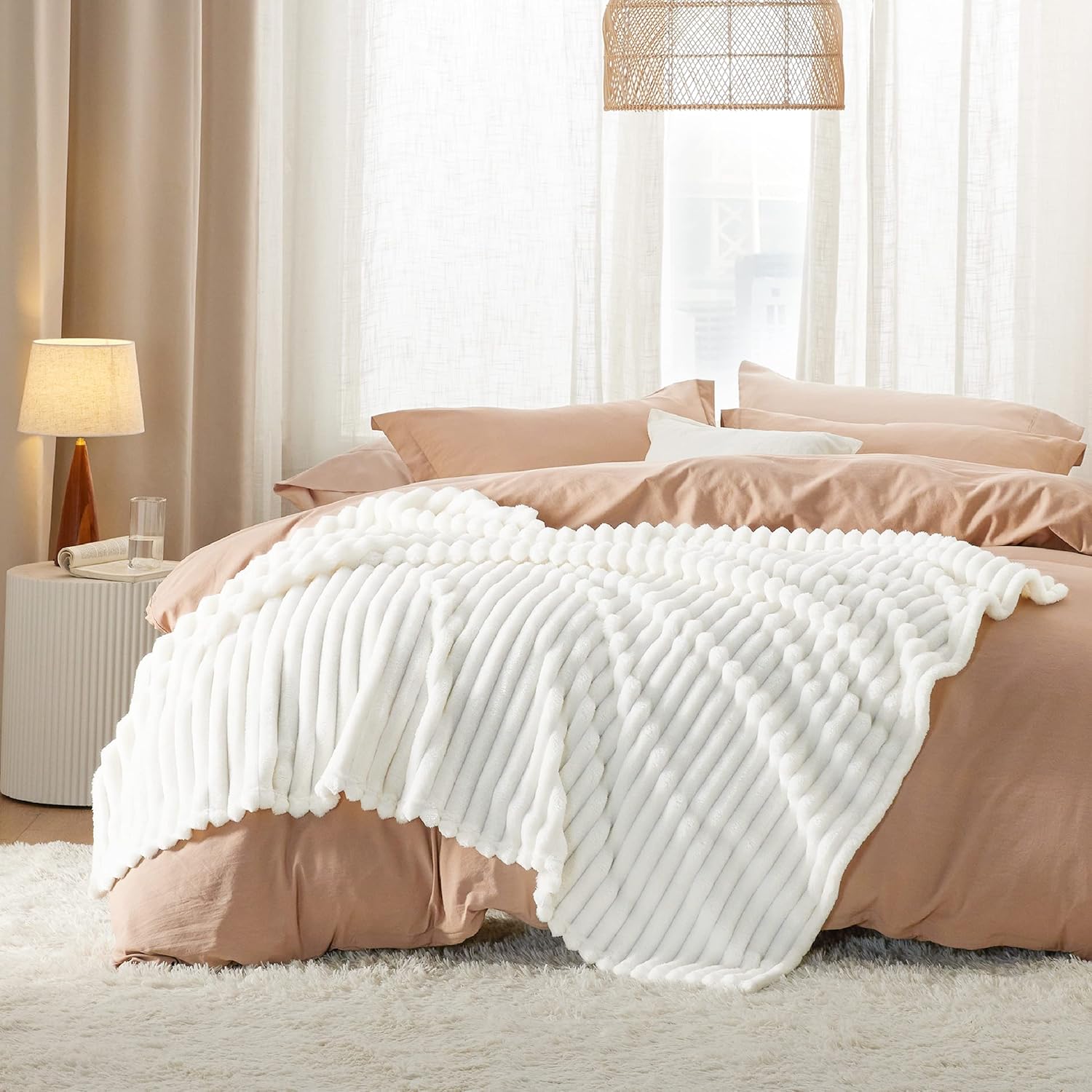 Witte fleece deken voor bank - superzachte, gezellige dekens voor dames, schattige kleine deken voor meisjes, 59x79 inch