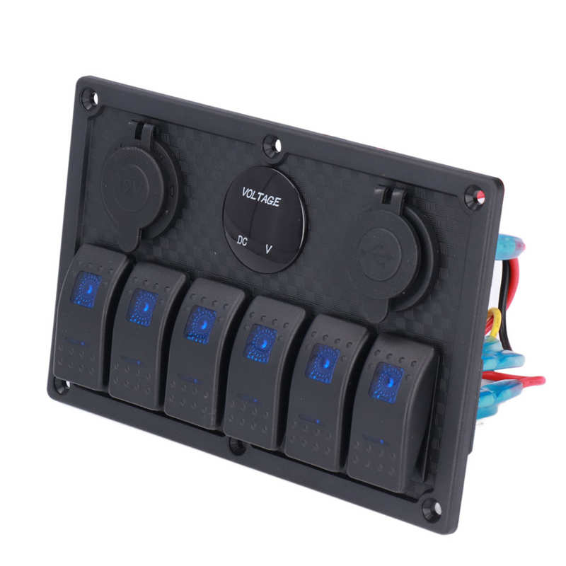 6 Gang Rocker Switch Panel LED Digital Voltmeter Marine Boat Rocker Switch Panel for SUV Trucks Lawn Mowers Tractors