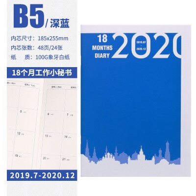 Schedule Daily Weekly Planner Notebook Agenda A5 B5 Meeting Record Notebook School Stationery Supplies: Navy Blue