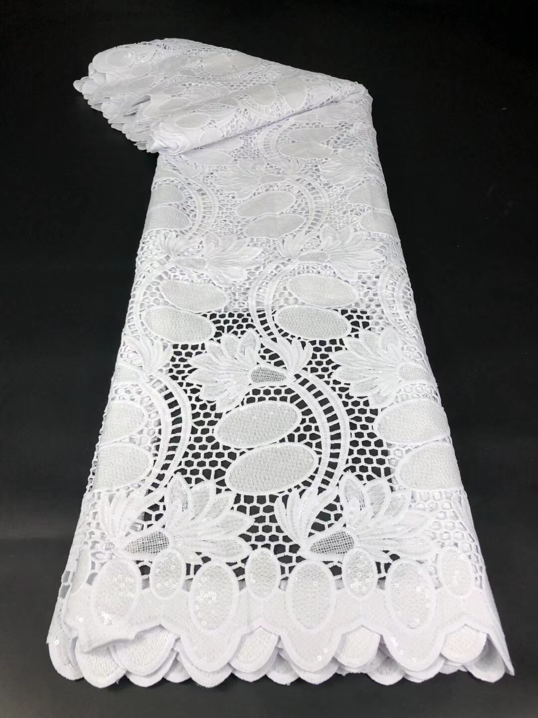 Tissu nigérian en dentelle Guipure blanche Pure, 5 Yards, de , avec paillettes, pour mariage, dernière collection: as picture8