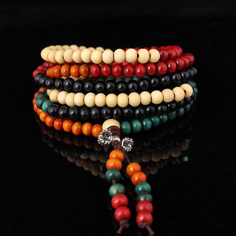 Ethnische stil 216 perlen 6mm natürliche bunte sandelholz Buddhistischen meditation bead armband sandelholz rosenkranz damen armband