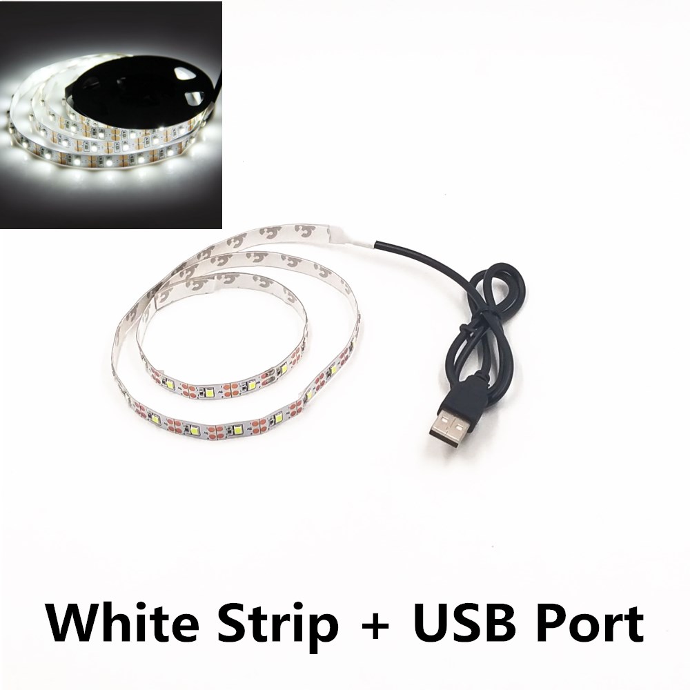 Cadena de luz nocturna LED DC5V con Cable de puerto USB 50CM 1M 2M 3M 4M 5M lámpara de tira de luz LED USB SMD 3528 para TV/PC/portátil: Blanco / Blanco