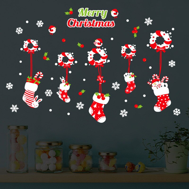 Vrolijk Kerstfeest Home Decor Muur Sticker Raamsticker Sneeuwvlok Santa Raamstickers Kerst Muurstickers Voor Kinderen Kamers