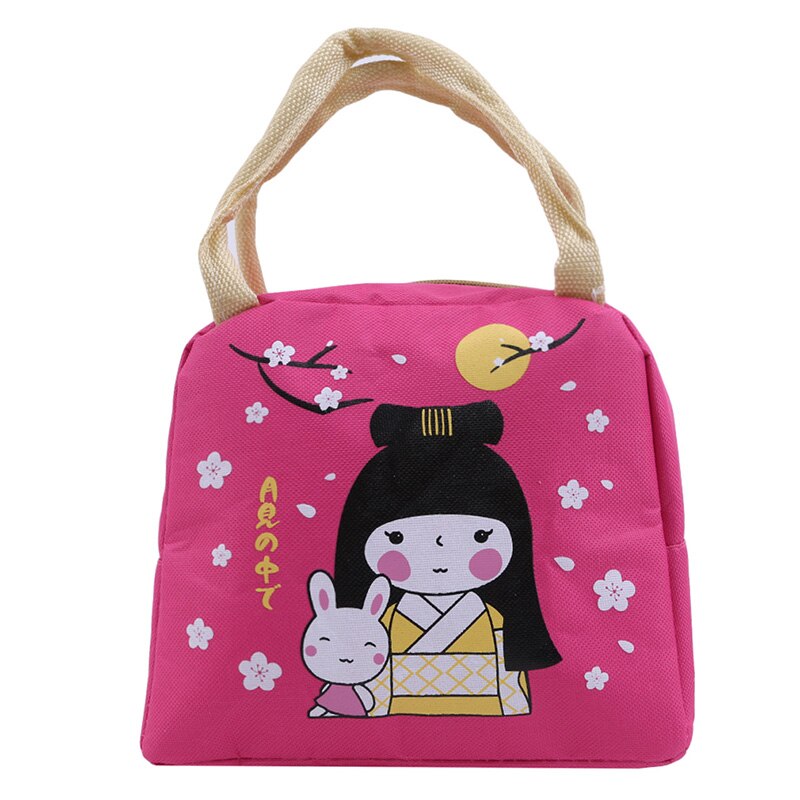 Food Lunch Picnic Bag Cute Girl Lunch Bag Convenient Carrying Thick Insulation Lunch Box Waterproof Cloth Bag: Rose red