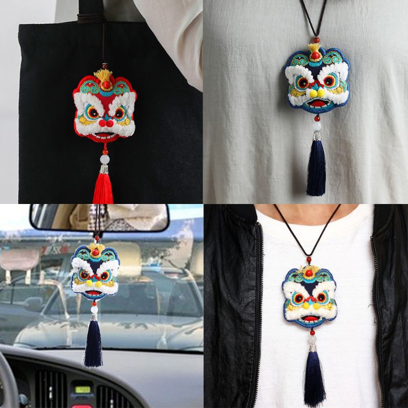 Chinese Lucky Fortune Lion DIY Embroidery Hoop Kit Handmade Sachet Material Bag