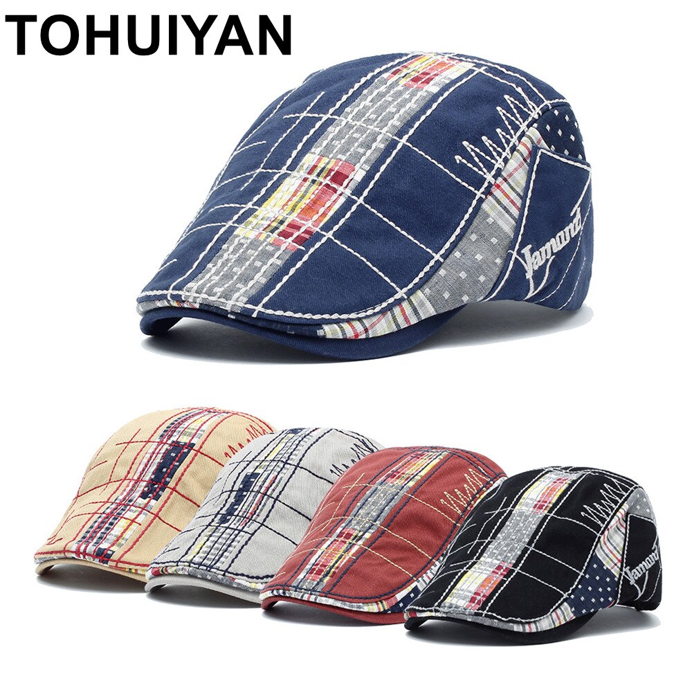 Tohuiyan 2022 plaid bomuld newboy cap mænd afslappet vedbend hat andenæb visir cabbie hatte sommer gorras planas flad kasket til kvinder hat