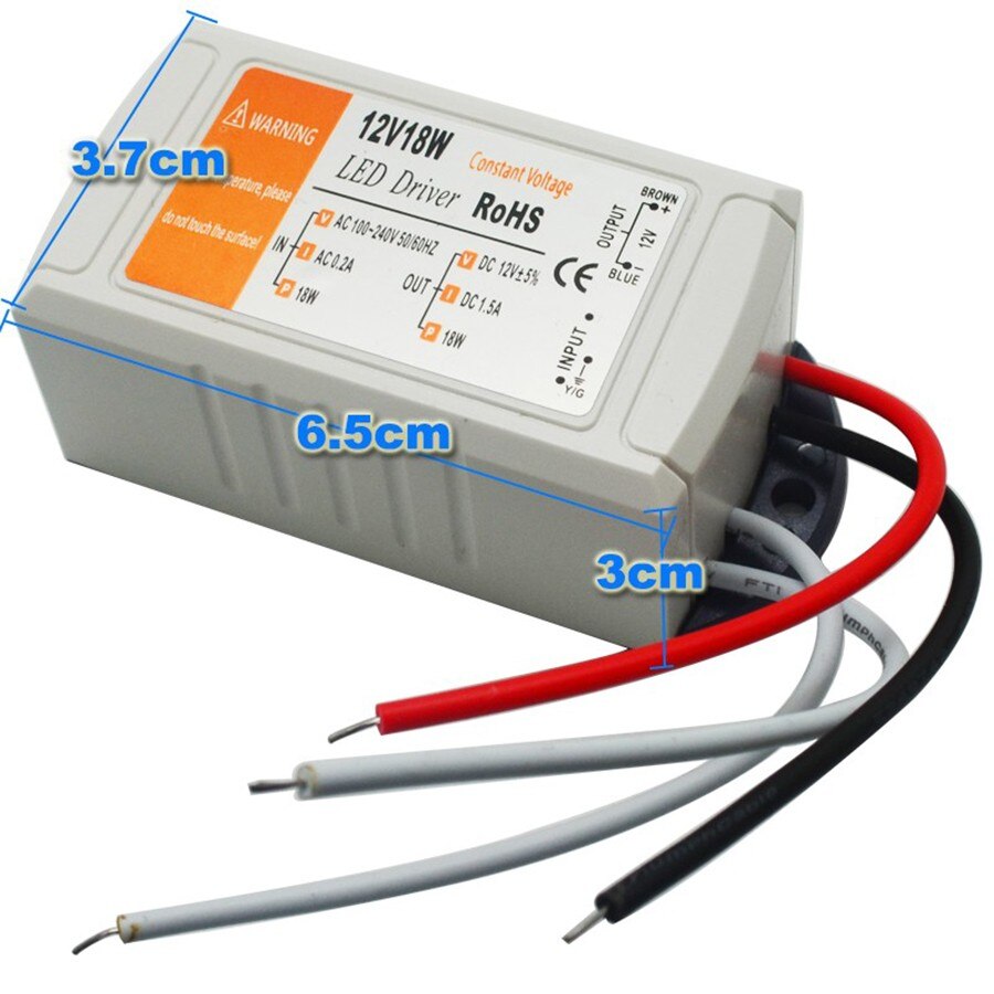 Led driver 18w led voeding led transformator 12v 5W 18w 28w 48w 72w 100w voor led strip mr16 mr11: 18W