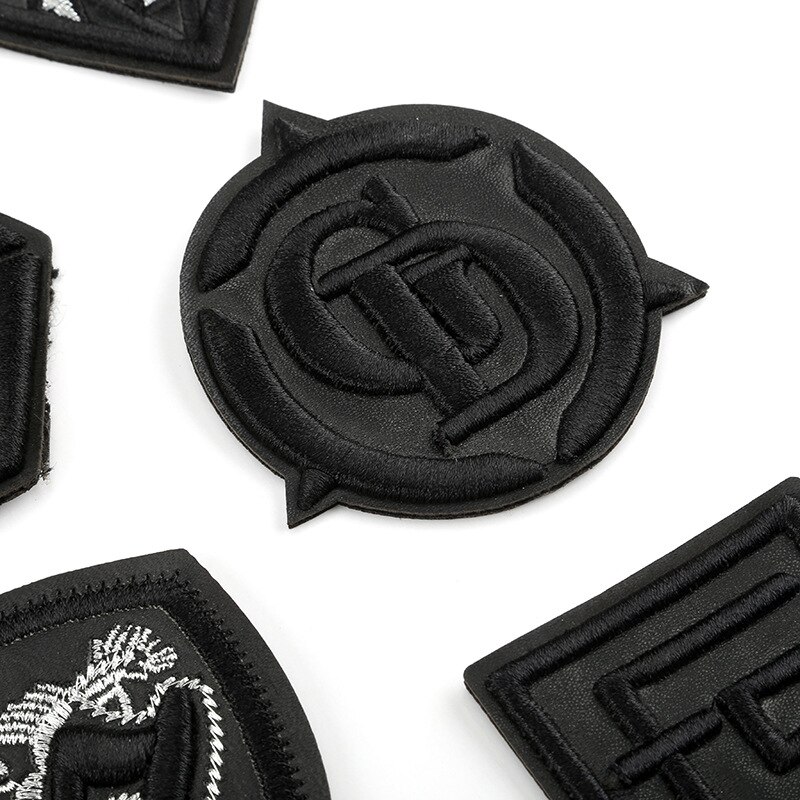 Embroidery Black PU Leather Sew on Iron on Patch Clothing Diy Appliques for Jacket Cap Bag Decoration Stripe