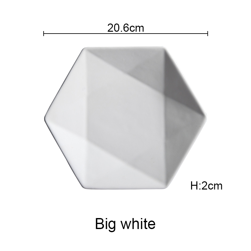 Ceramic Dinner Plates Beef Plate Tableware Hexagonal Matte Dessert Dish Simple and Salad Cutter Dishes Akuhome: medium white