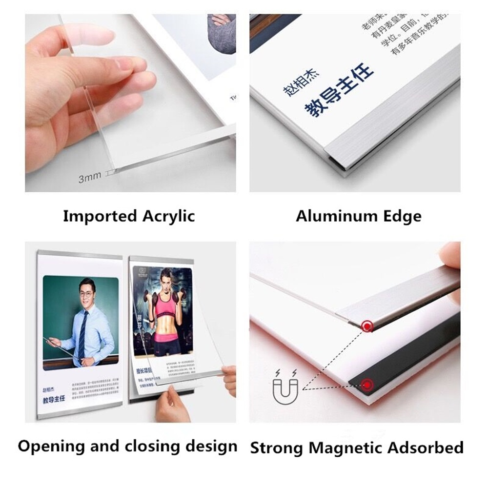A4 Wall Mount Self-adhesive Magnetic Acrylic Photo Picture Poster Sign Holder Certificate Display Frame Board