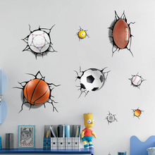 3D veel ballen Gebroken muursticker Voetbal basketbal thuis decals raamstickers jongens kamer woonkamer sport decor muurschildering