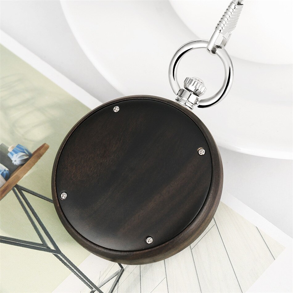 Witte Arabische Cijfers Analoge Weergave Quartz Retro Horloge Natuurlijke Houten Hanger Sieraden Pocket Klok Mannelijke