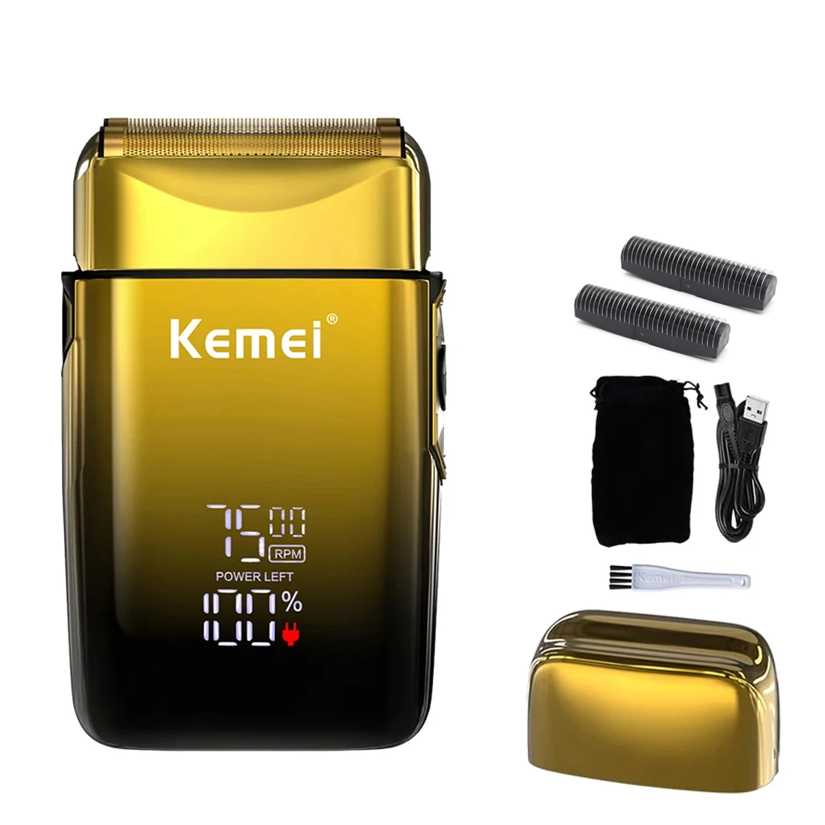 Kemei-KM-TX10 Scheermachine voor heren Dubbele foliemesjes USB Snel opladen LED-display Professionele tondeuse Haarsnijmachine: Rood