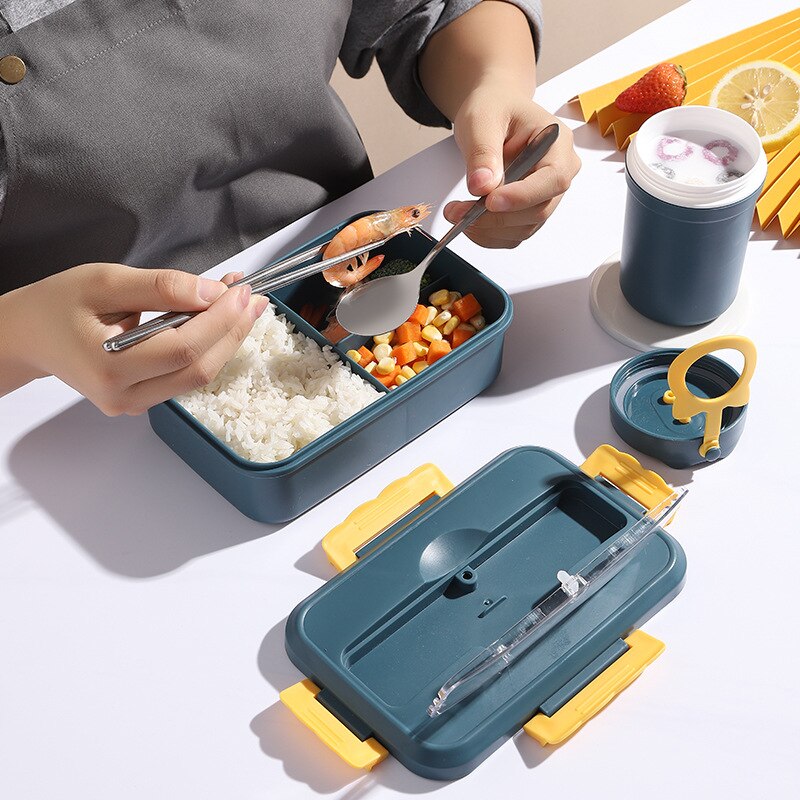 PP Thermal Portable Lunch Box Student Office Worker Kids Lunch Box Seperated Lunch Box with Chopsticks Spoon kids lunch box