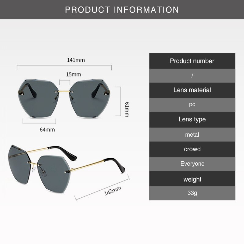 Gafas de sol de sin marco para mujer, gafas poligonales recortadas de de sin montura, Gafas de Metal cuadradas con degradado océano UV400