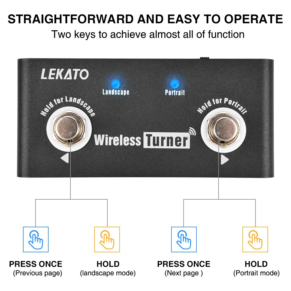 Lekato Draadloze Externe Pagina Tuner Pedaal Gitaar Effect Pedaal Pagina Turner Pedaal Voor Gitaar Looper Smartphones Tabletten