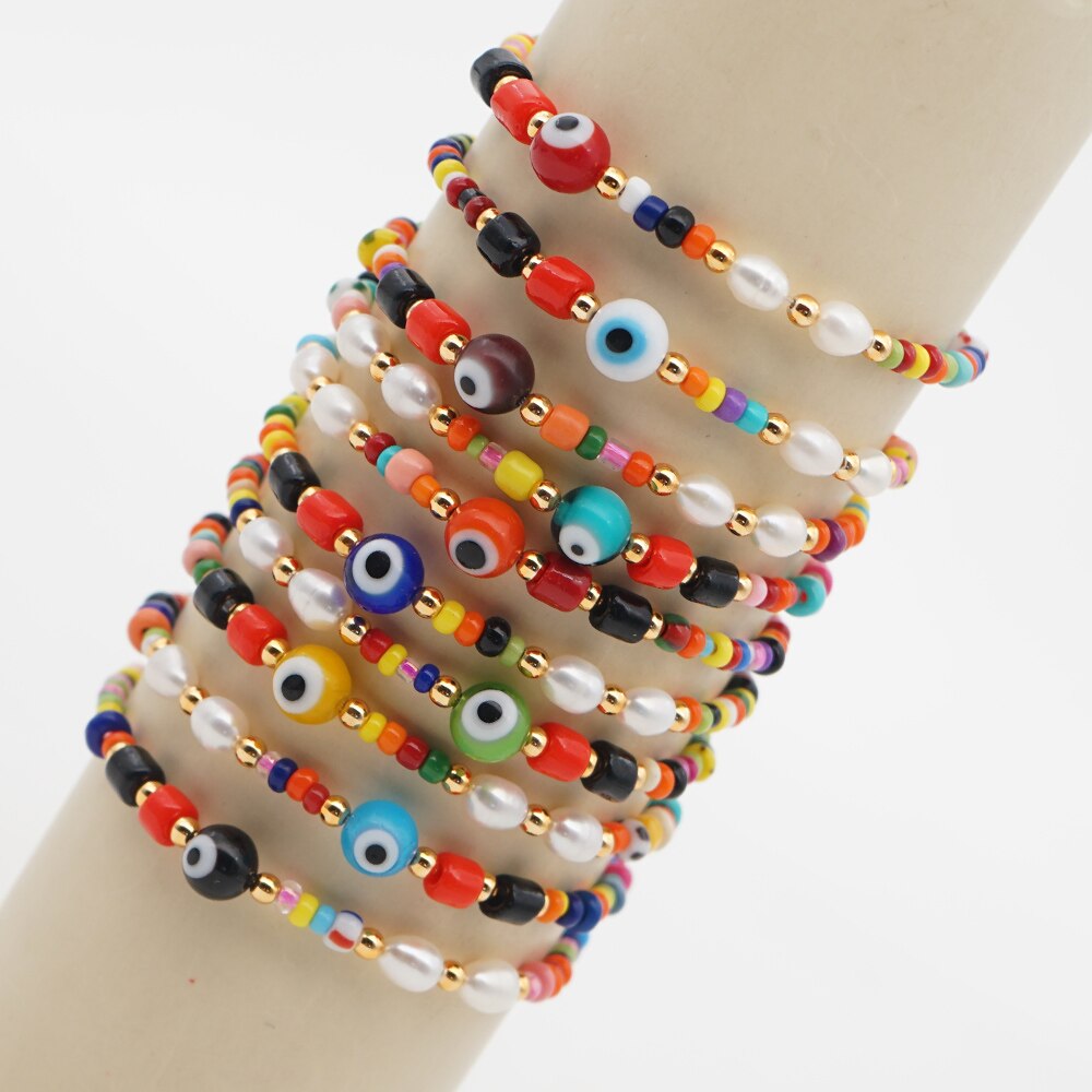 Go2 boho boho armbanden turkse boze oog armbanden sieraden zomer strand parel regenboog zaadkralen sieraden voor meisjes