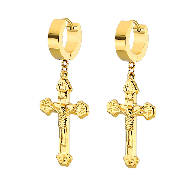 WKOUD-pendientes de aro con forma de cruz para hombre y mujer, joyería colgante, Color dorado, minimalista, delicado