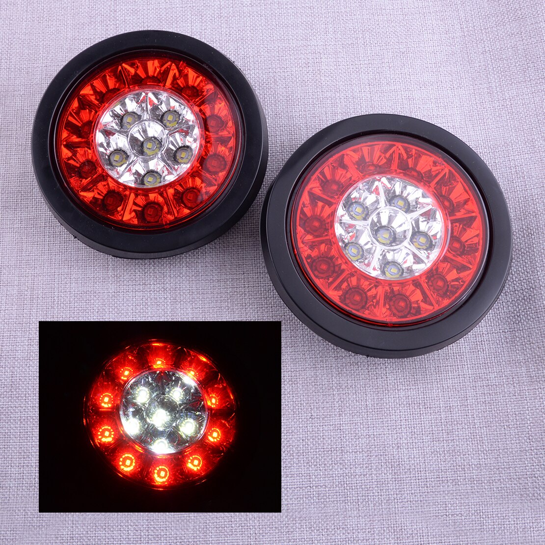 2 Stuks Ronde Rood &amp; Wit 16 Led Staart Stop Brake Knipperlichten 12V Voor Universele Auto &#39;S Vrachtwagens aanhangwagens Boten Bussen Caravans