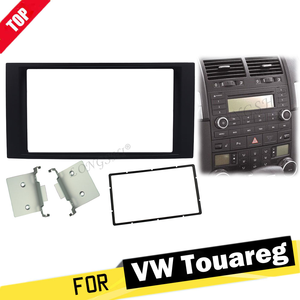 Dubbel din fascia för volkswagen vw touareg multivan transporter radio dvd stereo panel instrumentbräda montering montera trim kit montera ram