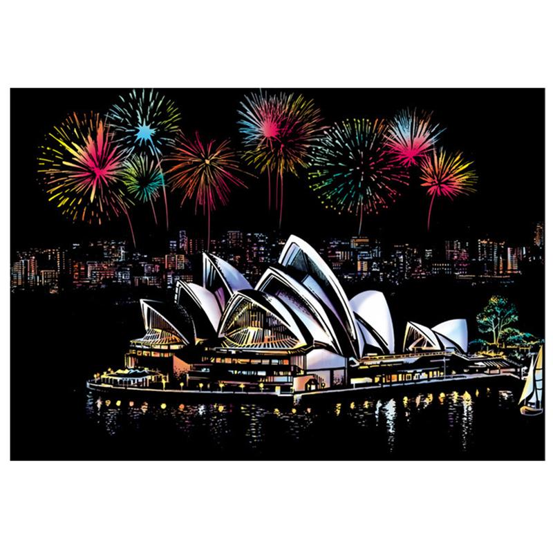 1 Set Dazzling City Night Scene Scratch Painting DIY Scratching Drawing Handmade Scratching Drawing Decompression Tool Diy Craft