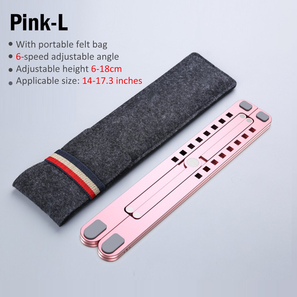 Soporte portátil ajustable de aluminio para ordenador portátil, soporte de escritorio para ordenador portátil, soporte para MacBook de hasta 15,6 pulgadas: Pink L