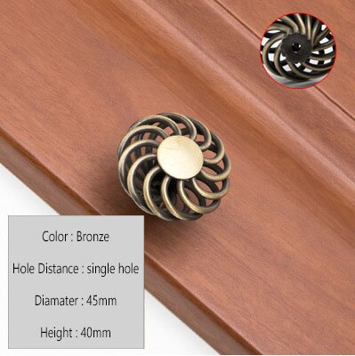 Vintage Antique Bronze Drawer Knobs Cabinet Handles Hollow Out Birdcage Handles Wardrobe Door Pullers Furniture Handle: Bronze 45mm