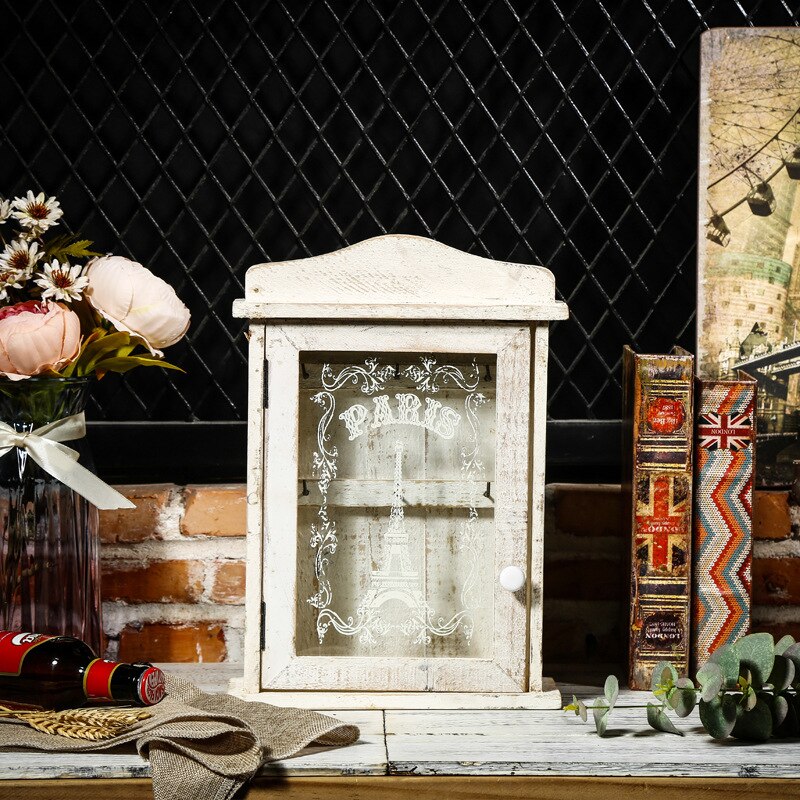 decorative shabby chic wood wall hanging key box: C