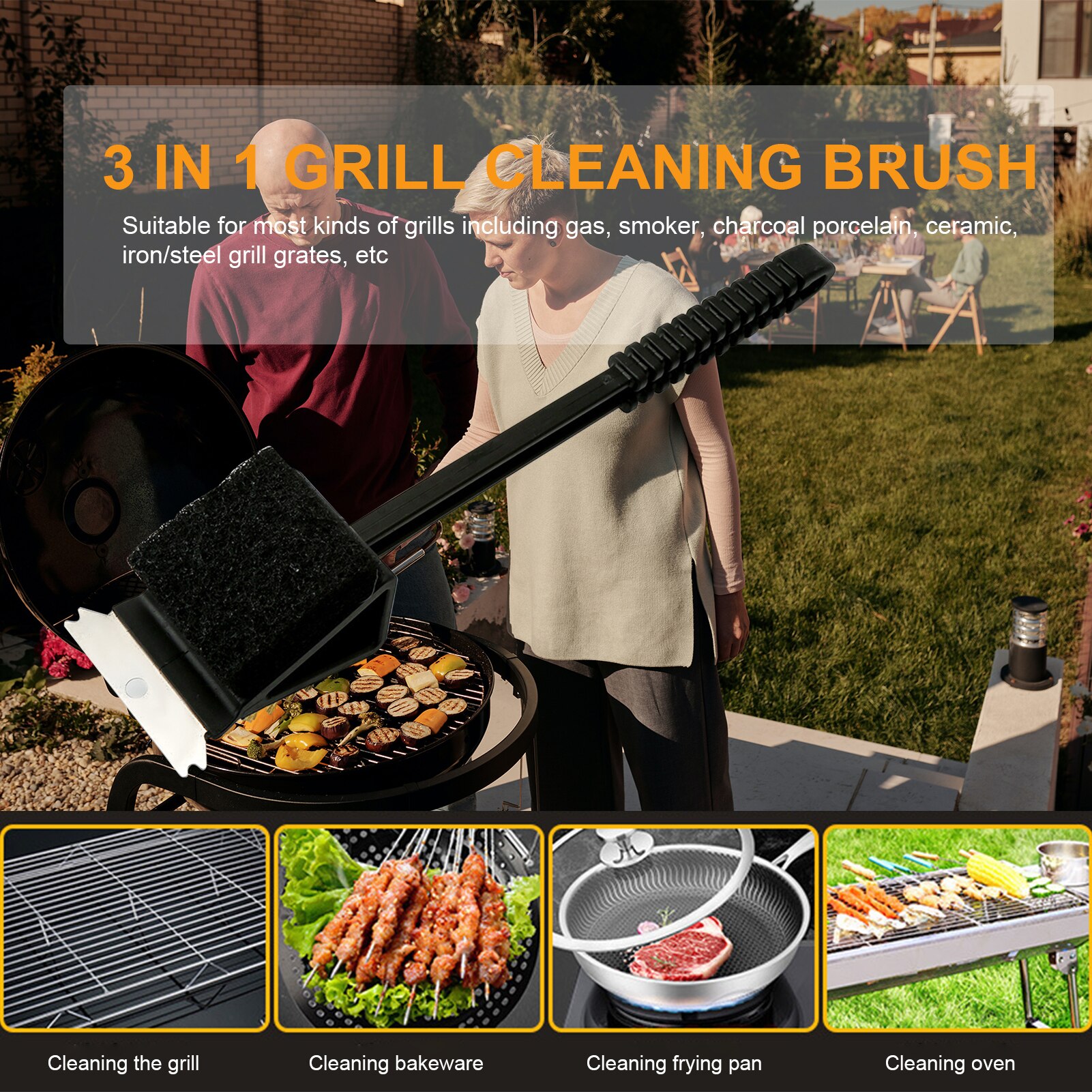 Grill Cleaning Brush Scraper Sponge BBQ Cleaning Brush Barbecue Cleaner for Gas Charcoal Porcelain Grill Tools Kitchen Brush