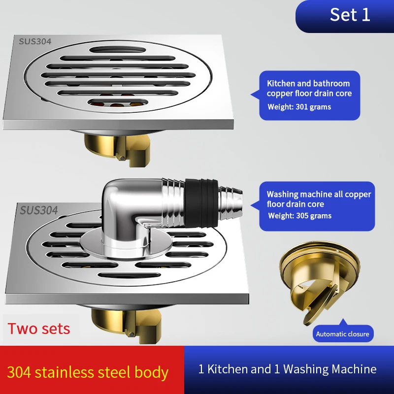 304 scarico a pavimento in acciaio inox addensato deodorante bagno bagno fogna lavatrice tutto rame scarico a pavimento universale: Blu marino