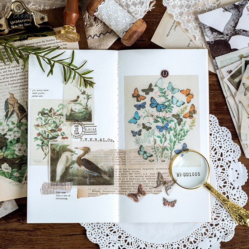 60 st/påse retro blommor växter dagbok papper klistermärke dekoration klistermärken diy för hantverk dagbok scrapbooking planerare etikett klistermärke