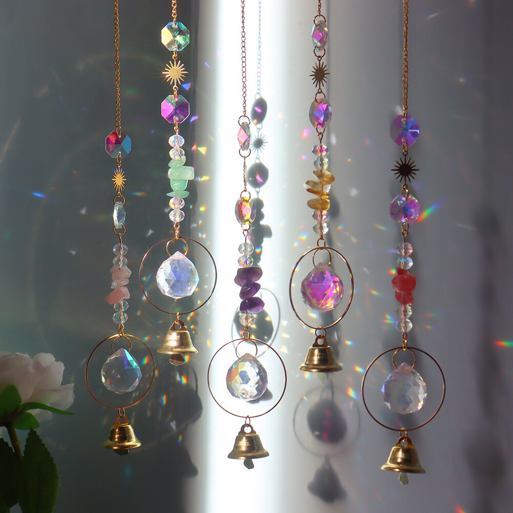 Crystal Wind Chimes Pendant Handmade Sun Catcher Sunlight Trapping Windchime Garden Curtain Window Chandelier Pendant