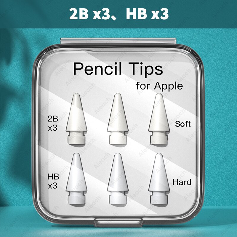 Pencil Tips For Apple Pencil 1st 2nd Generation Double Layer 2B &amp; HB &amp; Thin Tip For Apple Pencil Nib, Enough For 4 Years of Use: 2B x3 HB x3