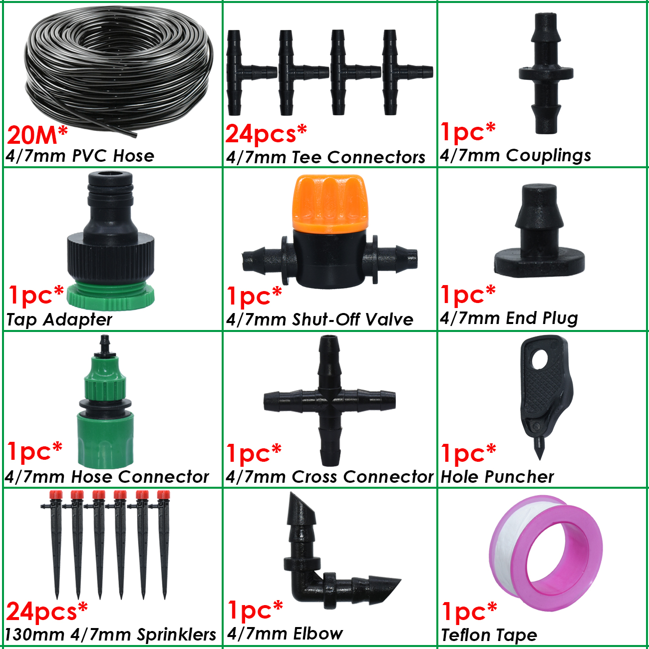 Drip Irrigation System 1/4" Hose 360 Degree Adjustable Sprinkler Kit 4-Way Garden Watering Inserting Ground Micro Flow Dripper: Burgundy