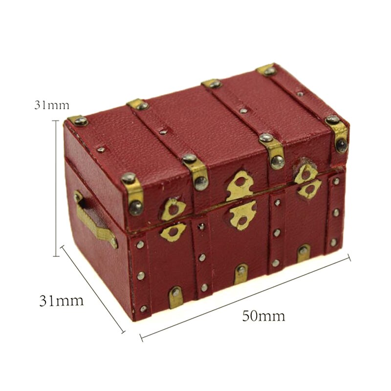 1:12 Miniature Treasure Chest Wood Case with Leather and Golden Holder Dollhouse Furniture Accessories