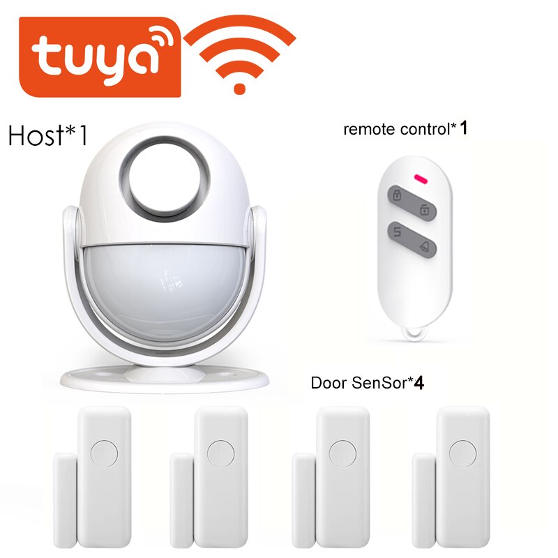 Tuya Smart Home Security WIFI Alarm System 120dB Works With Google Alexa 433 PIR Detector Door Sensor Smart Life App Burglar: KIT 4 / UK Plug