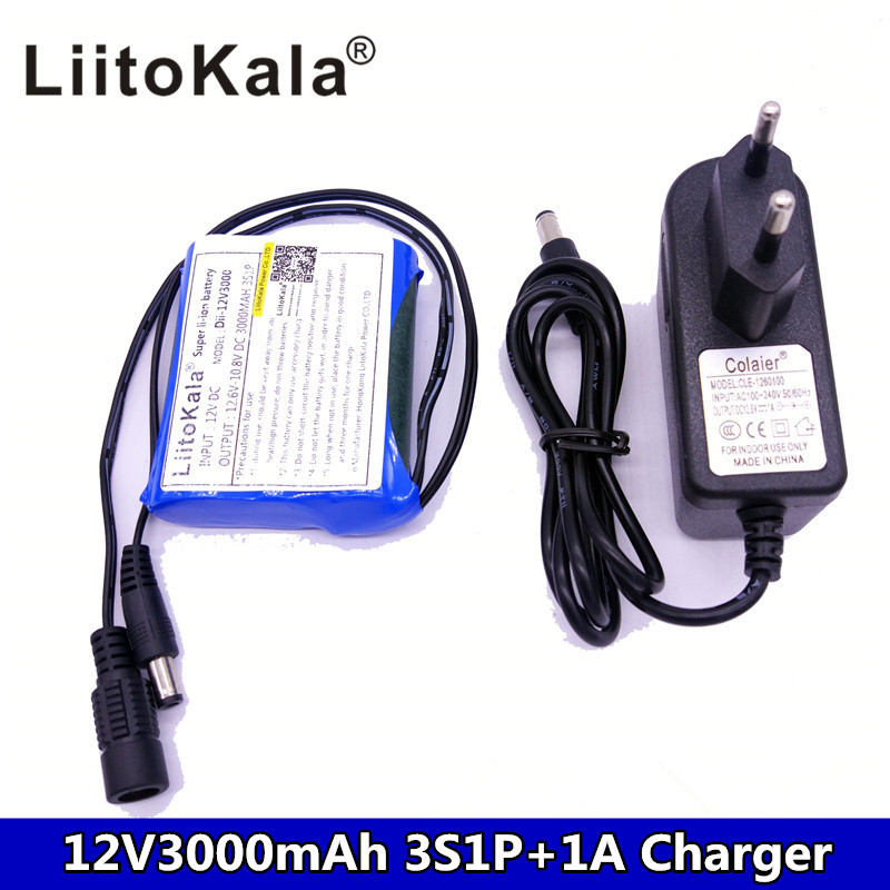 liitokala 12V 3000mAh 3S1P lithium battery 18650 lithium battery rechargeable protective plate 1A charger