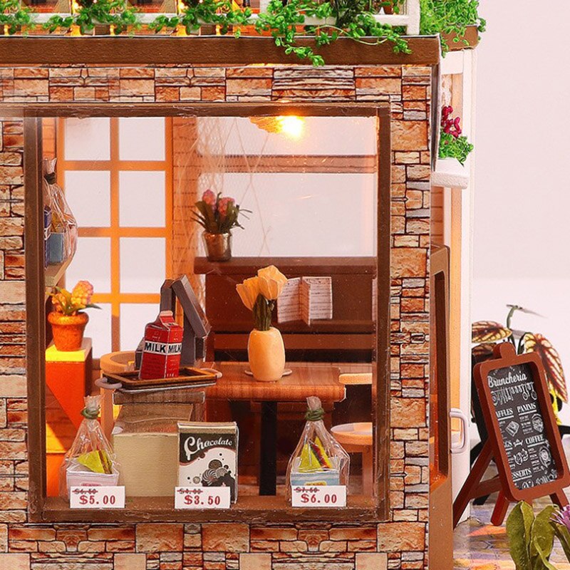 DIY drewniany domek dla lalek miniatury ogród robić domku dla lalek kawiarnia dom dla lalek z meblami i akcesoriami zabawki prezenty dla dzieci